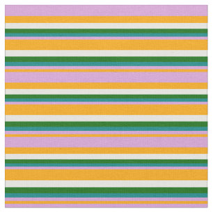 Orange, Plum, Teal, Dark Green, and White Stripes Fabric