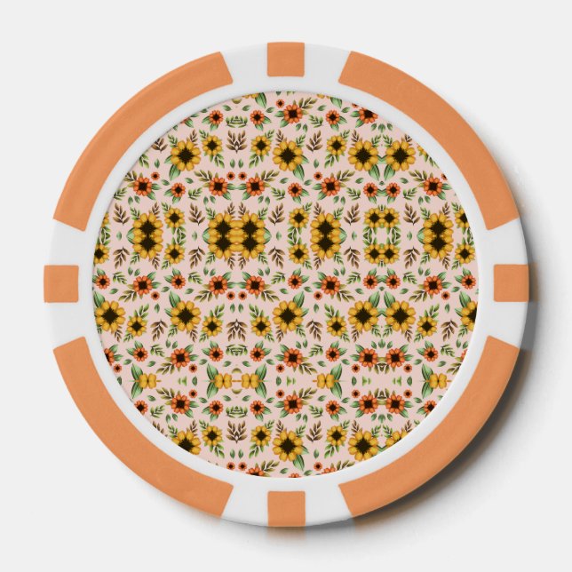 Orange poker chips with intricate floral mandala  (Front)