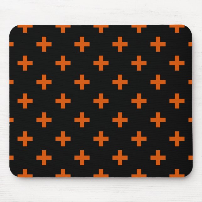 Orange polka crosses on black mouse pad (Front)