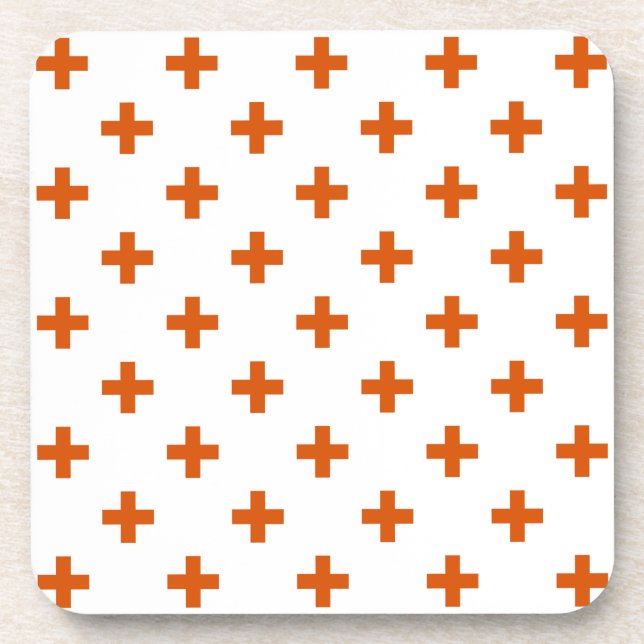 Orange polka crosses on white coaster (Front)