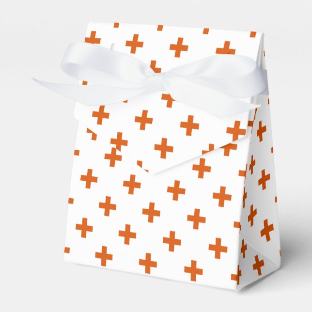 Orange polka crosses on white favour box (Front Side)