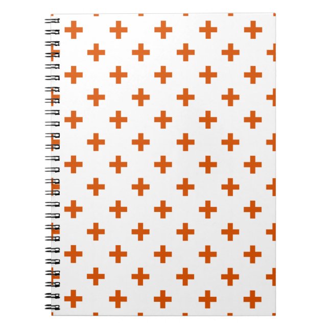 Orange polka crosses on white notebook (Front)