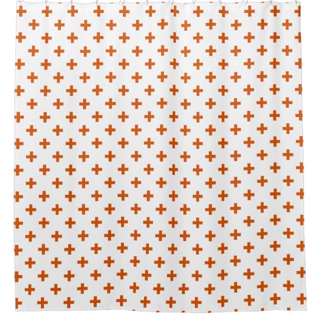 Orange polka crosses on white shower curtain (Front)