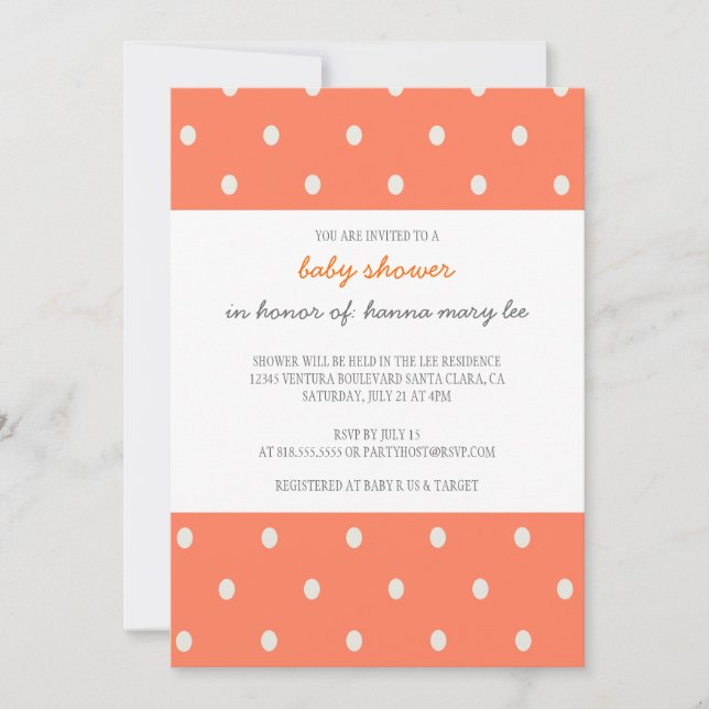Orange Polka Dot Baby Shower Invitation (Front)