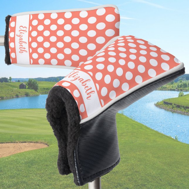 Orange polka dot golf head cover custom name (Creator Uploaded)