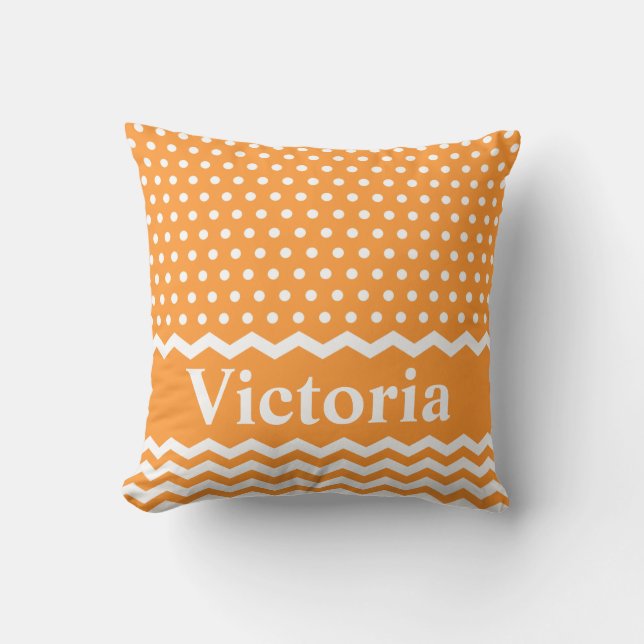 Orange Polka Dots and Chevrons Cushion (Front)