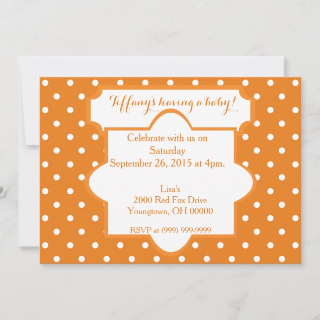 Orange Polka dots Baby Shower Invitation (Front)