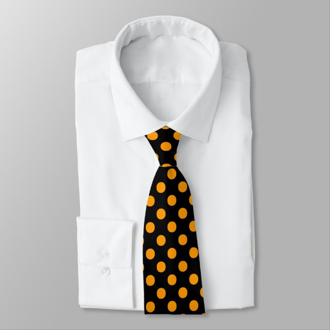 Orange Polka Dots on Black Background Tie (Tied)