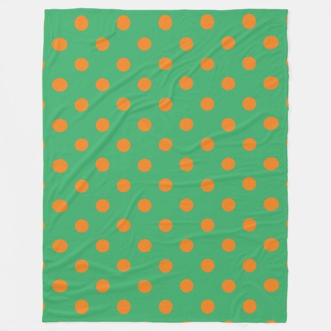 Orange Polka Dots On Green  Fleece Blanket (Front)