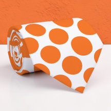 Orange Polka Dots on White Custom Necktie