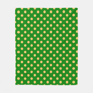 Orange Polka Dots Pattern on Green Background Fleece Blanket