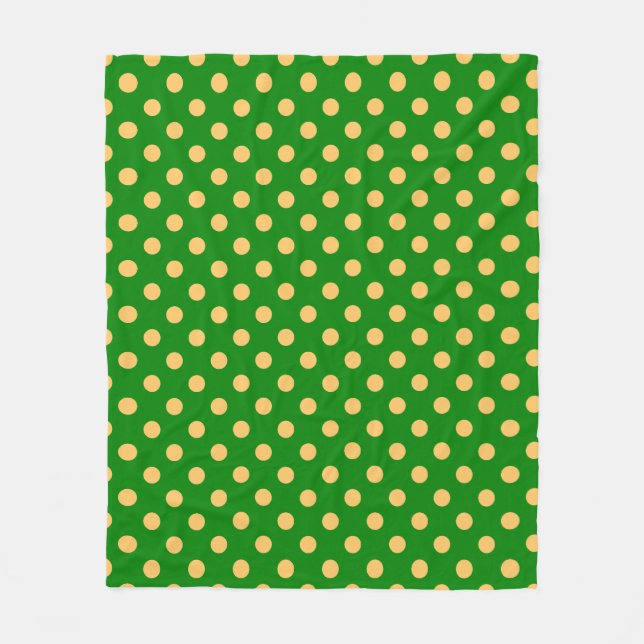 Orange Polka Dots Pattern on Green Background  Fleece Blanket (Front)