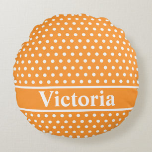 Orange Polka Dots Round Cushion