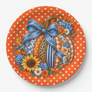 Orange Polka Dotted Pumpkin Paper Plate