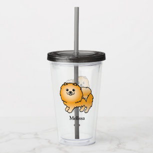 Orange Pomeranian Cute Cartoon Dog & Name Acrylic Tumbler
