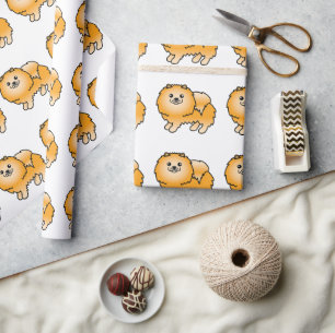 Orange Pomeranian Cute Cartoon Dog Pattern Wrapping Paper