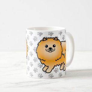 Orange Pomeranian Cute Cartoon Dog & Paws Coffee Mug