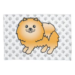 Orange Pomeranian Cute Cartoon Dog & Paws Pillowcase