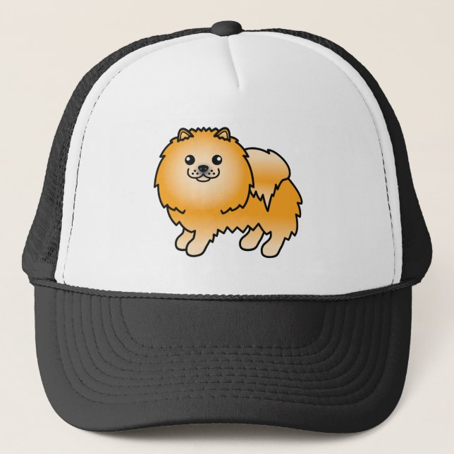 Orange Pomeranian Cute Cartoon Dog Trucker Hat (Front)