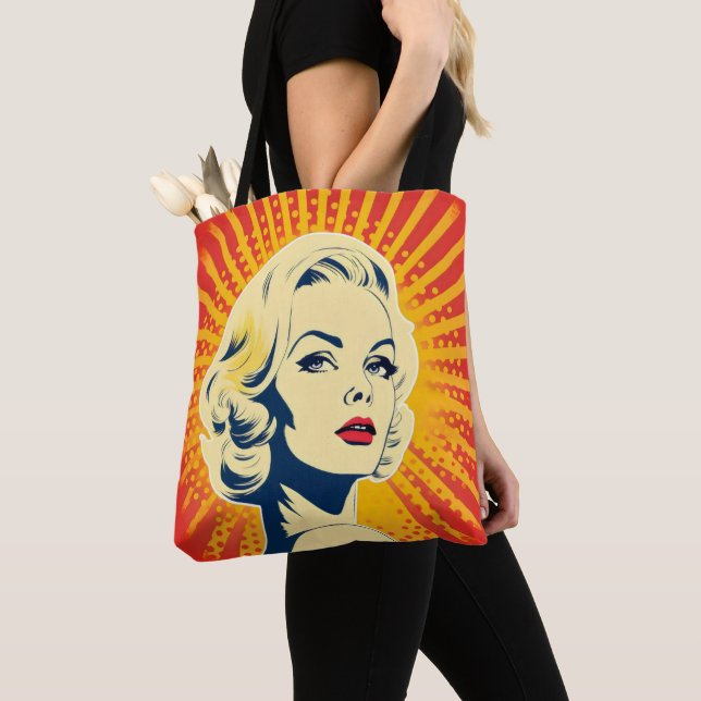Orange Pop Art Blonde Tote Bag (Close Up)