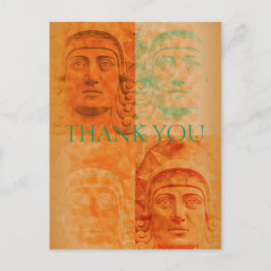 Orange Pop Art Deco Stone Head Sculpture Postcard