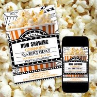Orange Popcorn Movie Night Party Invitation