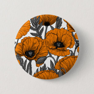 Orange poppies 6 cm round badge