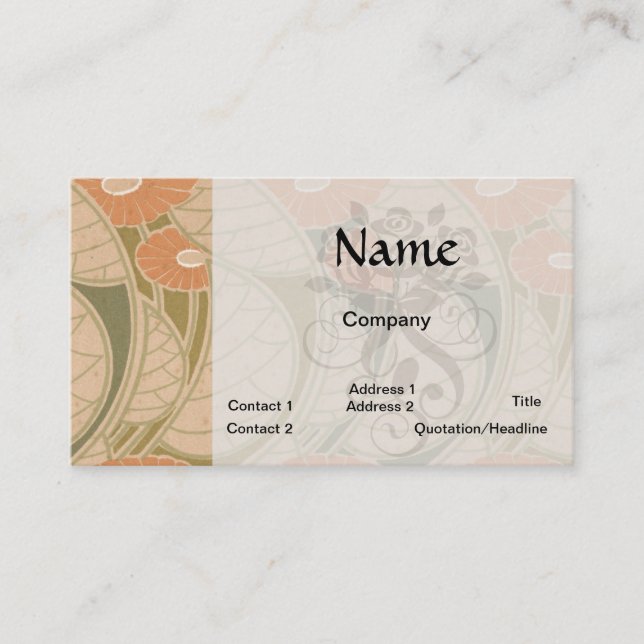 orange poppies art noueveau style business card (Front)