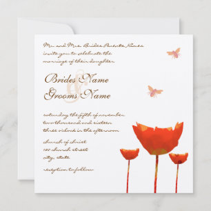 Orange Poppies & Bumble Bees Wedding Invitation