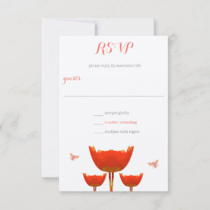 Orange Poppies & Bumble Bees Wedding RSVP Invitation