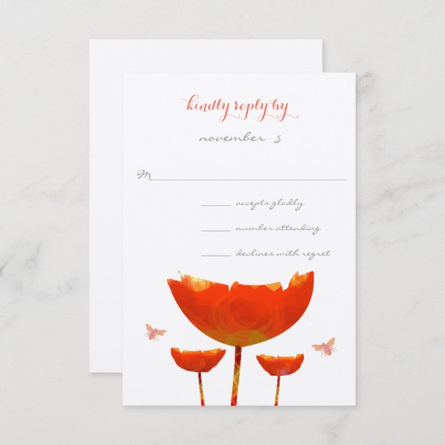 Orange Poppies & Butterflies Wedding Invitation (Front/Back)