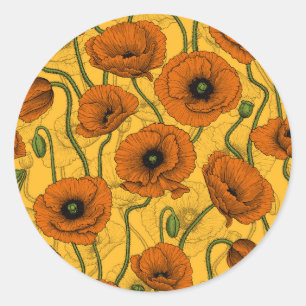 Orange Poppies Classic Round Sticker