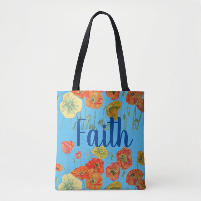 Orange Poppies Floral Faith Spiritual Tote Bag (Front)