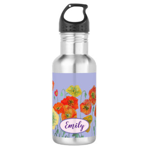 Orange Poppies Floral flowers Pastel purple Lilac  532 Ml Water Bottle
