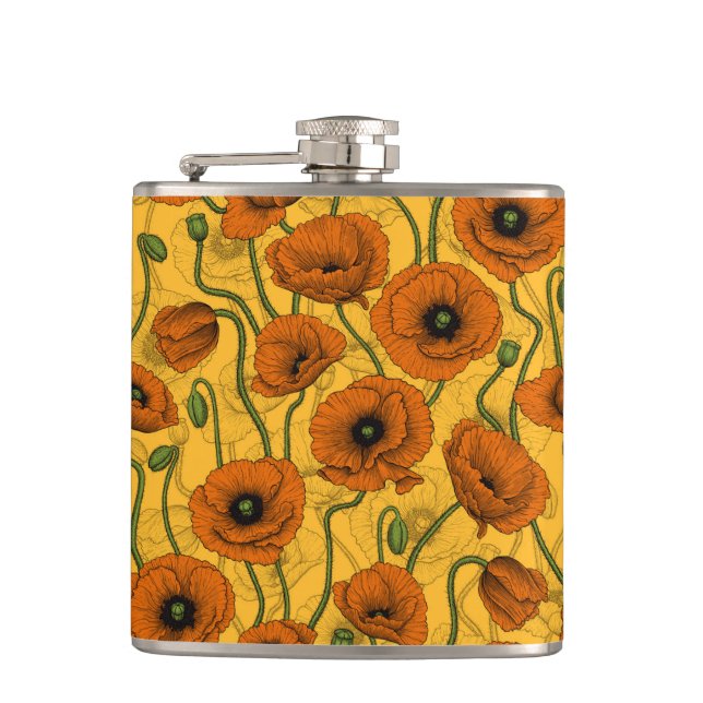 Orange Poppies Hip Flask (Front)
