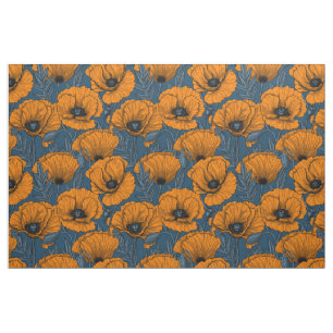 Orange poppies on dark blue fabric