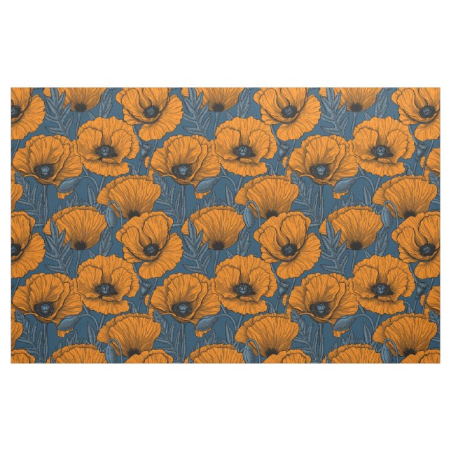 Orange poppies on dark blue fabric (Fat Quarter)