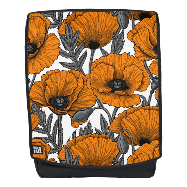 Orange poppies on white backpack (Front)