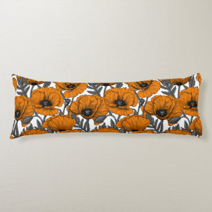 Orange poppies on white body cushion