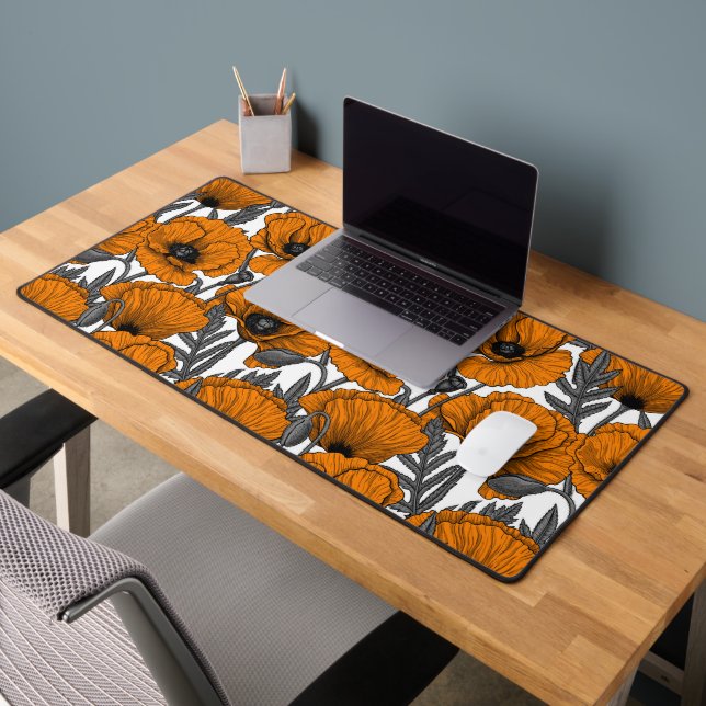 Orange poppies on white desk mat (Office 2)