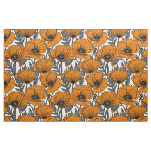 Orange poppies on white fabric