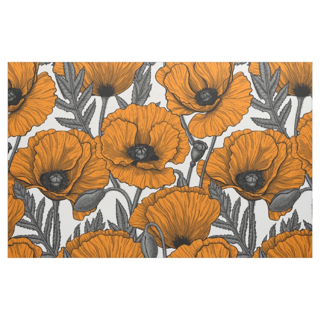 Orange poppies on white fabric (Fat Quarter)