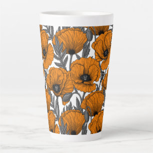 Orange poppies on white latte mug