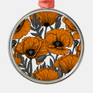 Orange poppies on white metal tree decoration