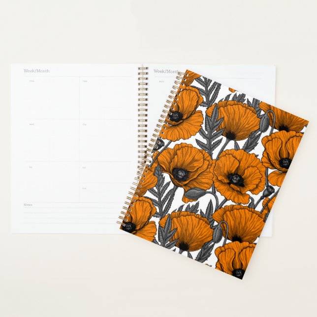 Orange poppies on white planner (Display)