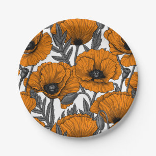 Orange poppies paper plate