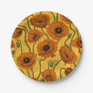 Orange Poppies Paper Plate