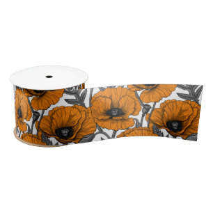Orange poppies satin ribbon