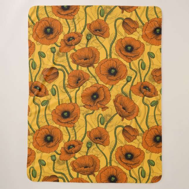 Orange Poppies Sherpa Blanket (Front)