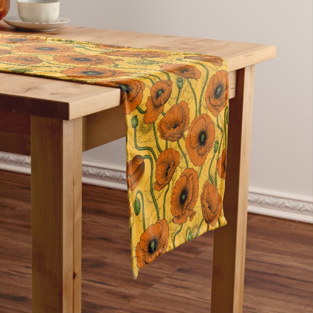 Orange Poppies Short Table Runner (In Situ)